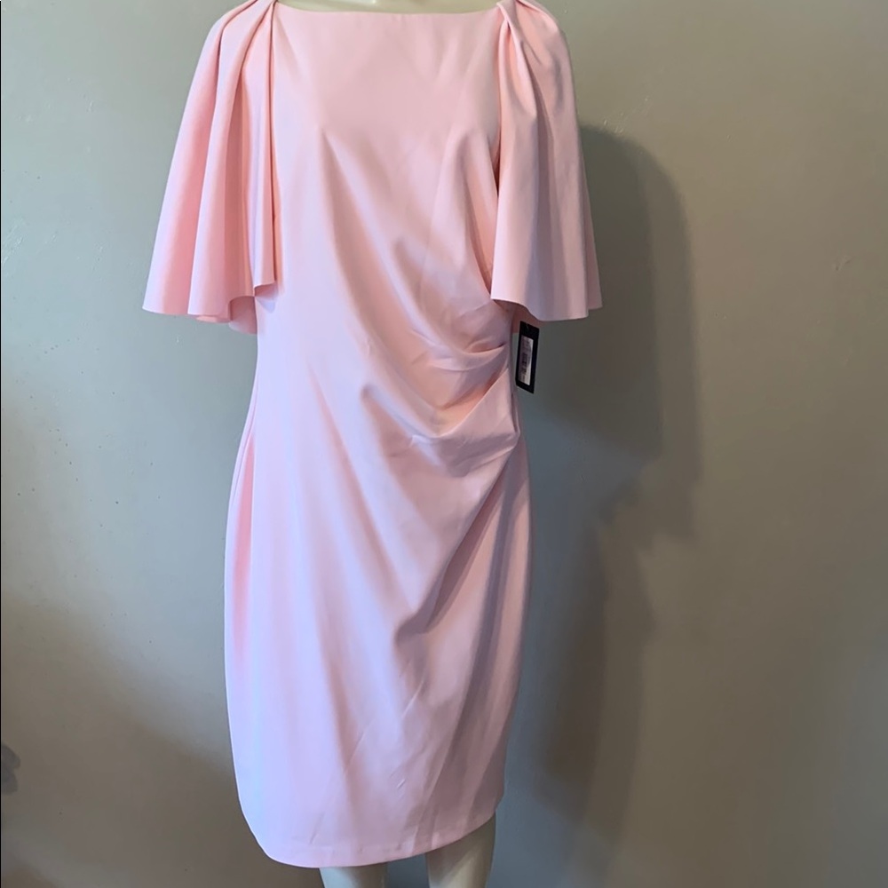 Marina size 16 Peach Flutter Sleeve Sheath Dress,ruched cape for Wedding Evening